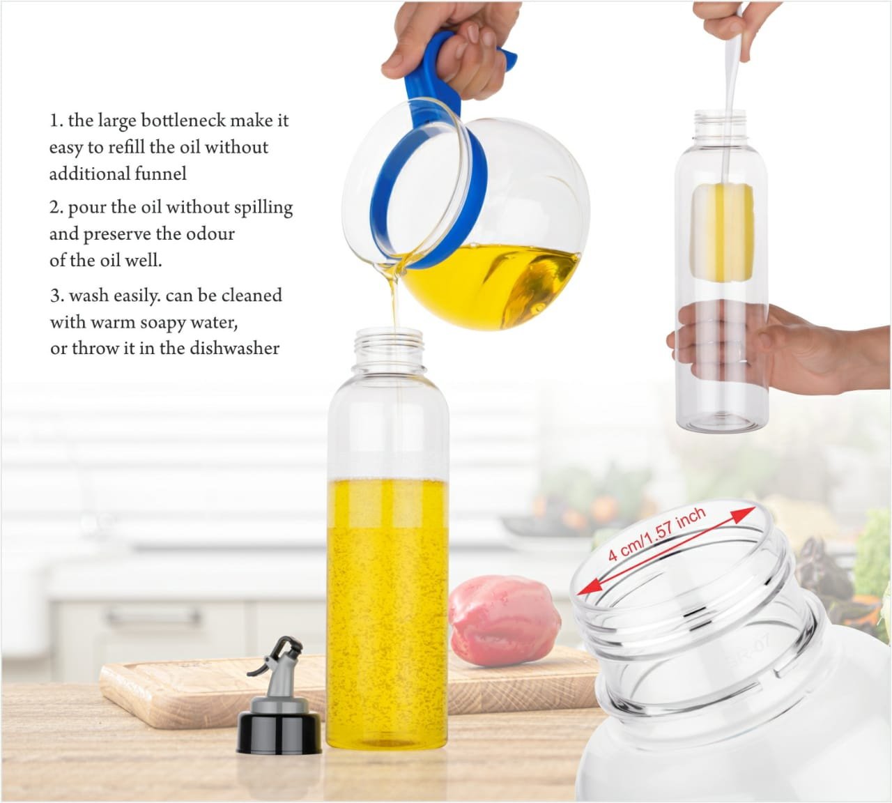 Clear oil dispenser with controlled spout, 1 liter