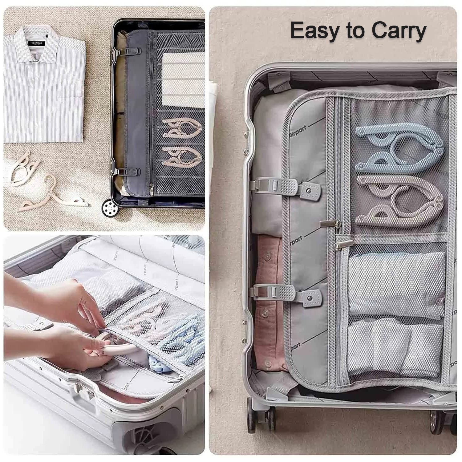 Portable and foldable clothes hangers, set of 10, for travel convenience.