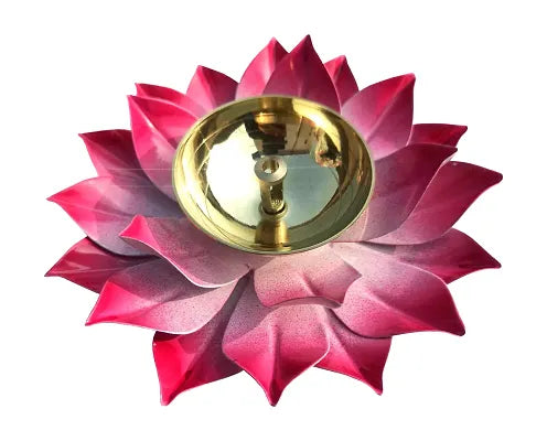 Iron and Brass Kamal Ptta Pink color Akhand diya size 6 inch