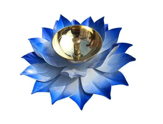 Iron and Brass Kamal Ptta Blue color Akhand diya size 6 inch