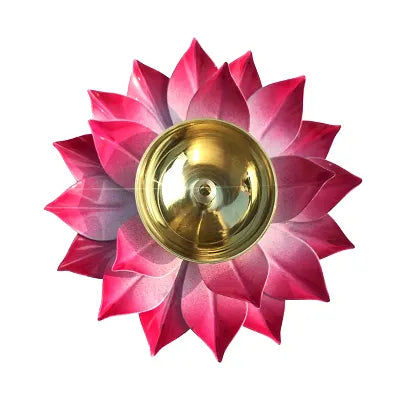 Iron and Brass Kamal Ptta Pink color Akhand diya size 6 inch