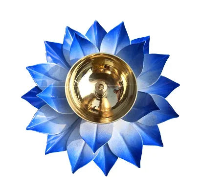 Iron and Brass Kamal Ptta Blue color Akhand diya size 6 inch