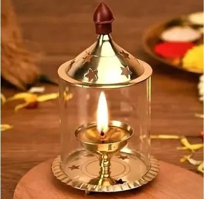 Akhand Diya with Glass Shade for Mandir