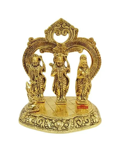 Golden Metal Ram Darbar IDol Murti || Ram, Lakshmana, Sita and Hanuman Ji Set || With Velvet Gift Box With 6 Pice Jyot Diya || Size:- 17H x 10W x 15L ||