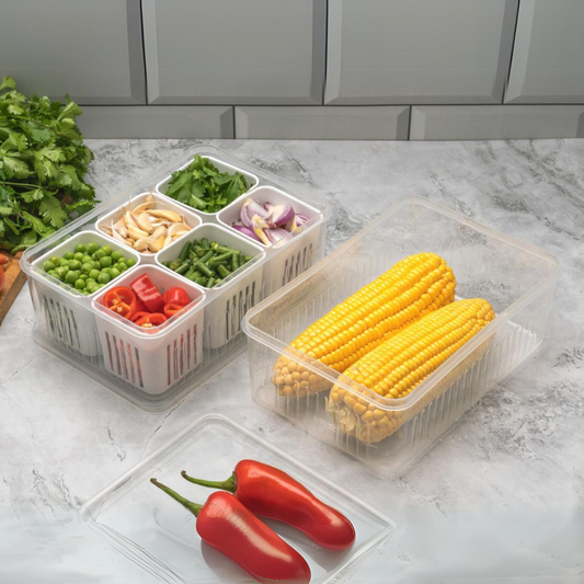 6 Grid Fridge Food Storage Organizer Preserving Freshness of Cut Veggies and Fruits