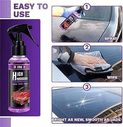 3 In 1 High Protection Quick Car Coating Spray Clean, Polish & Repair, Multipurpose Liquid Car & Bike Polish, Suitable for Dashboard, Restores Faded Plastic & Fiber, 200ml (1)