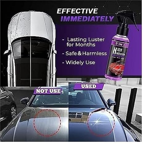 3 In 1 High Protection Quick Car Coating Spray Clean, Polish & Repair, Multipurpose Liquid Car & Bike Polish, Suitable for Dashboard, Restores Faded Plastic & Fiber, 200ml (1)