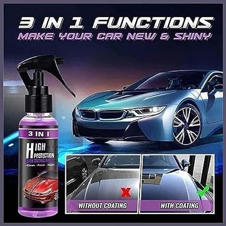 3 In 1 High Protection Quick Car Coating Spray Clean, Polish & Repair, Multipurpose Liquid Car & Bike Polish, Suitable for Dashboard, Restores Faded Plastic & Fiber, 200ml (1)