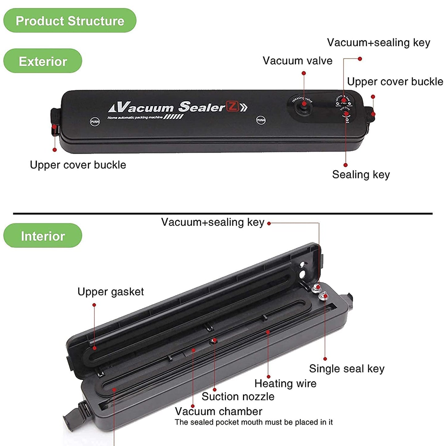 Vacuum Sealer Machine Impulse Sealer for Food Preservation & Storage