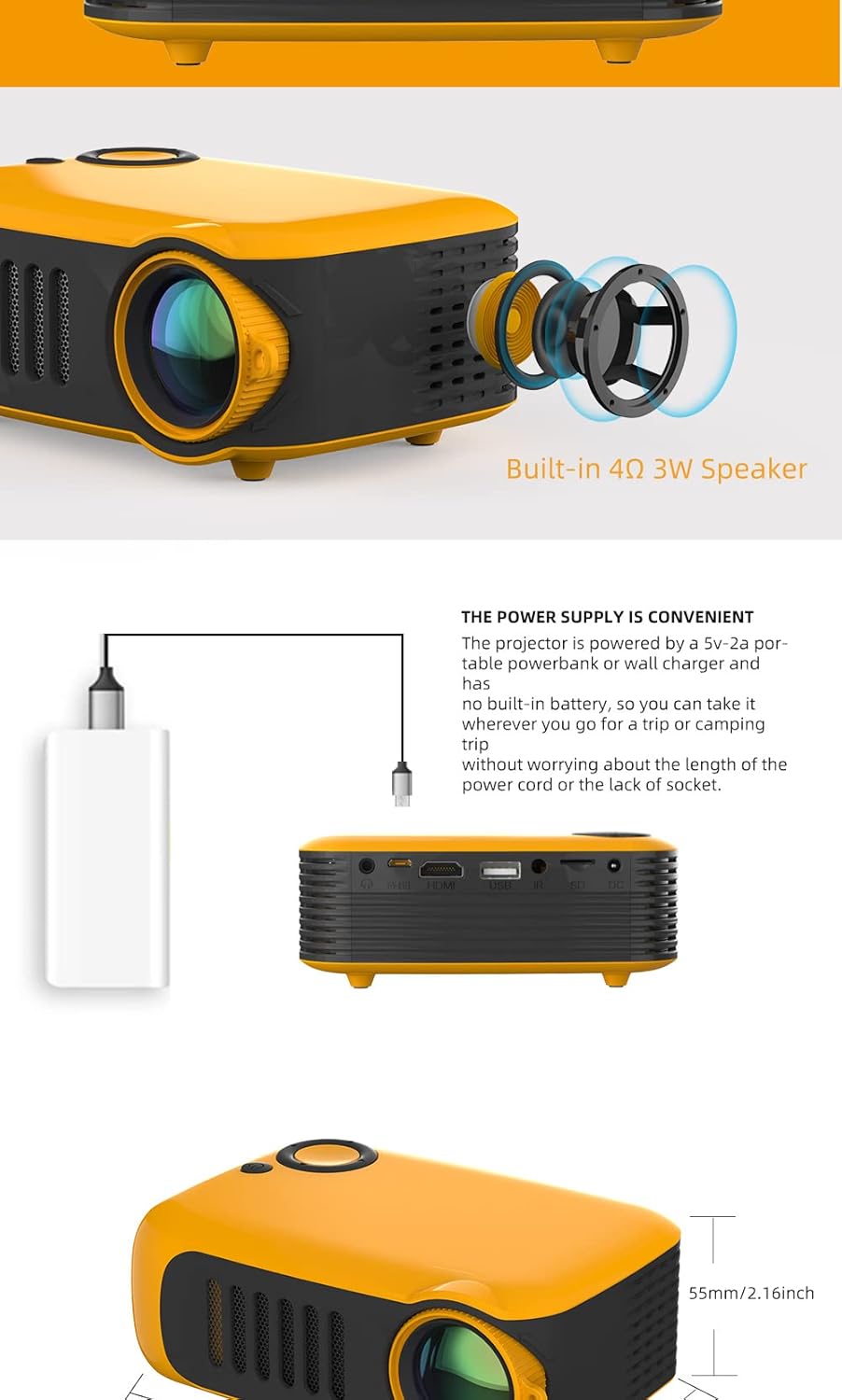 AUSHA® 400 Lumens Full HD Native 1080P Led Projector,Short Throw, Remote, 24-60 Inches Projection Size for Home Theater, Classroom and Small Office Use