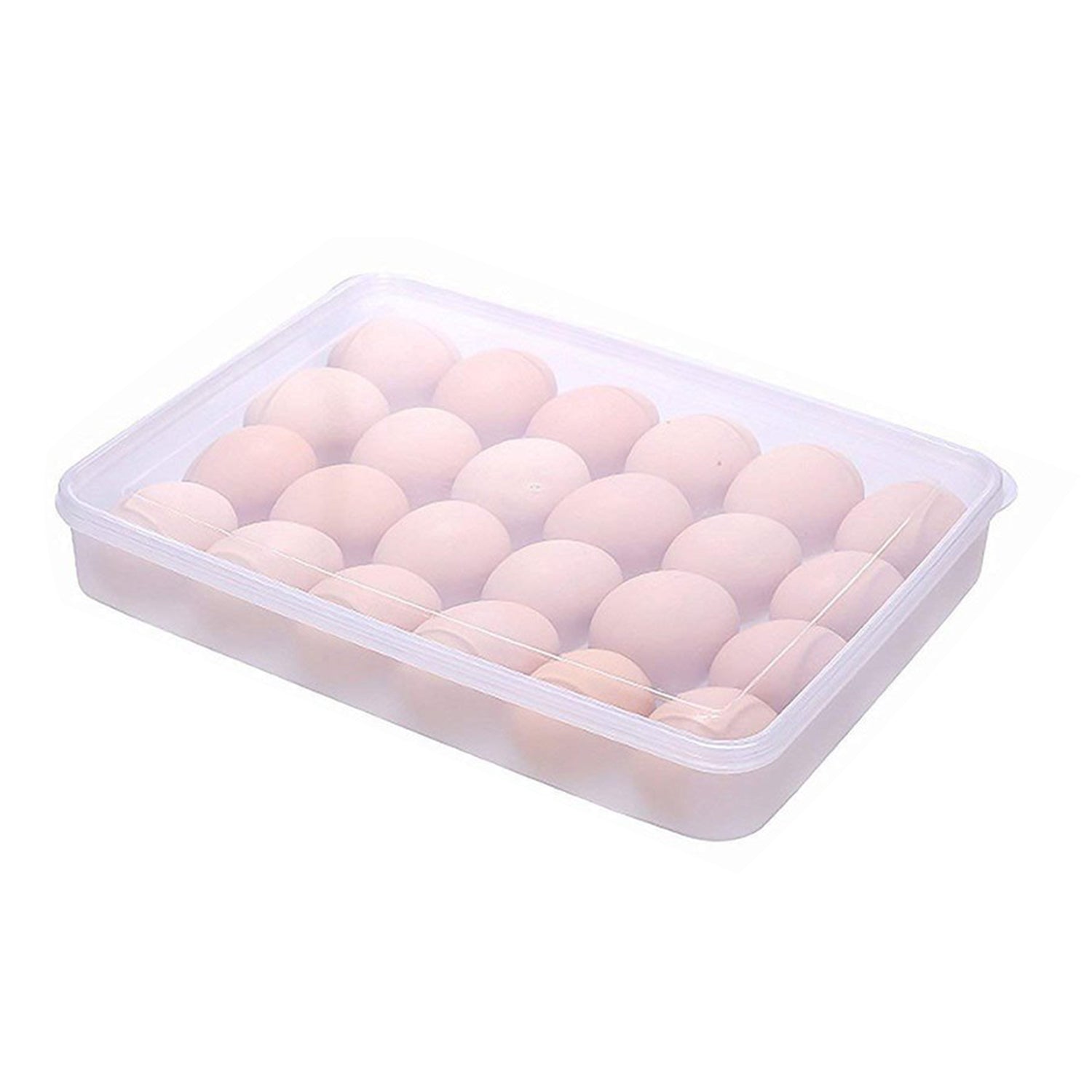 24-compartment egg box with a lid for storing 2 dozen eggs, made from durable plastic