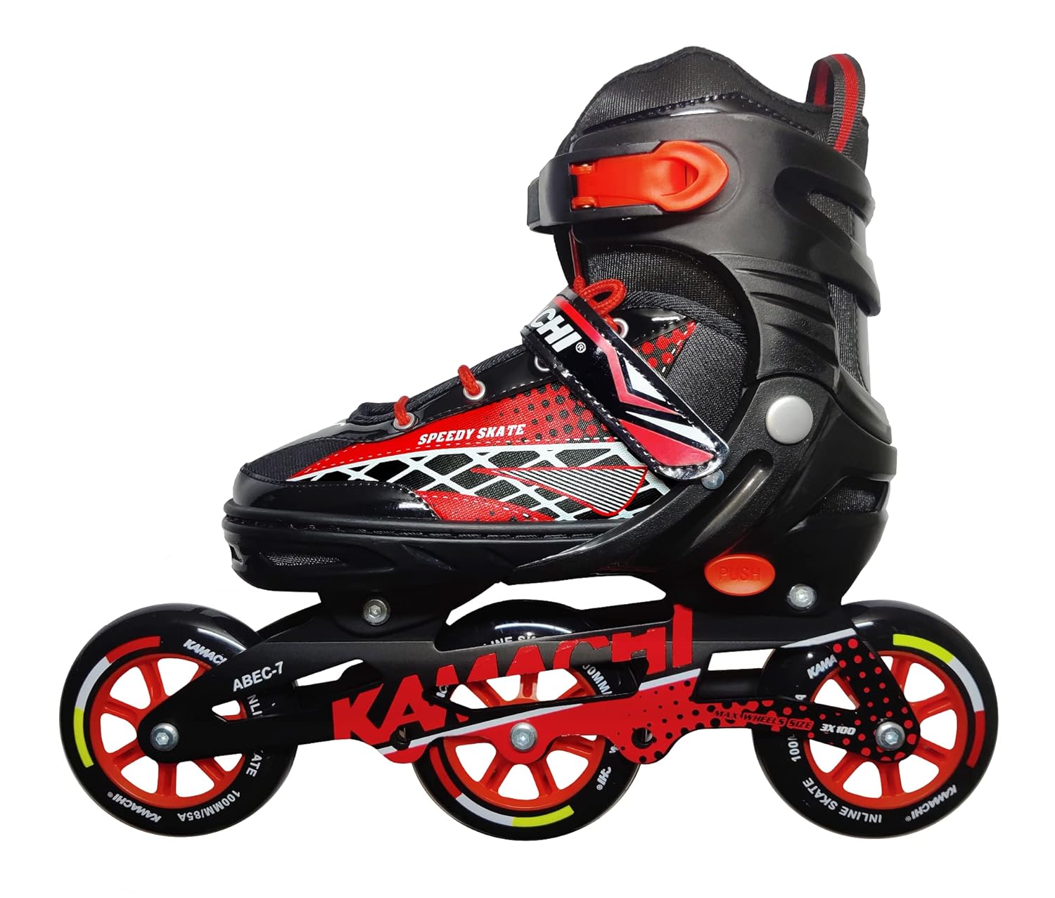 Unisex Kamachi K-100 Adjustable Aluminium Alloy 100Mm Pu 3 Wheels, Abec-7 Bearings In-Line Speed Wheel Speed Skates - Size 39-43 Euro(6-10 Uk) (Blue, Black)