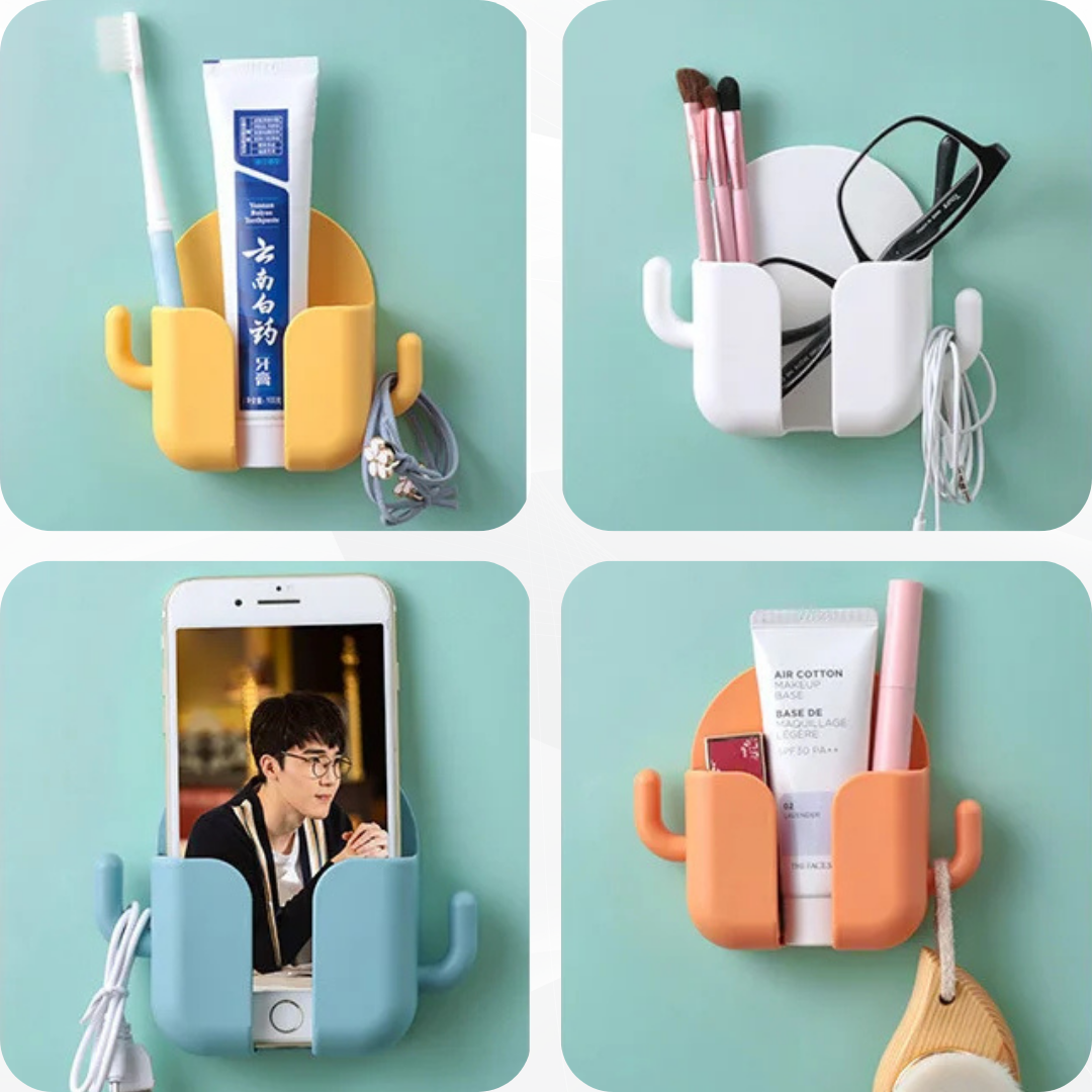 Wall Mounted Mobile Holder With Adhesive Strips& Charging Holder