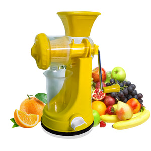 Compact manual fruit juicer with a sturdy build for easy juice extraction.