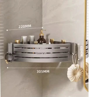 Wall Mounted Bathroom Shelves Shower Corner Shelf with Towel Bar Hook Space Aluminum Shampoo Holder Kitchen Organizer Rack