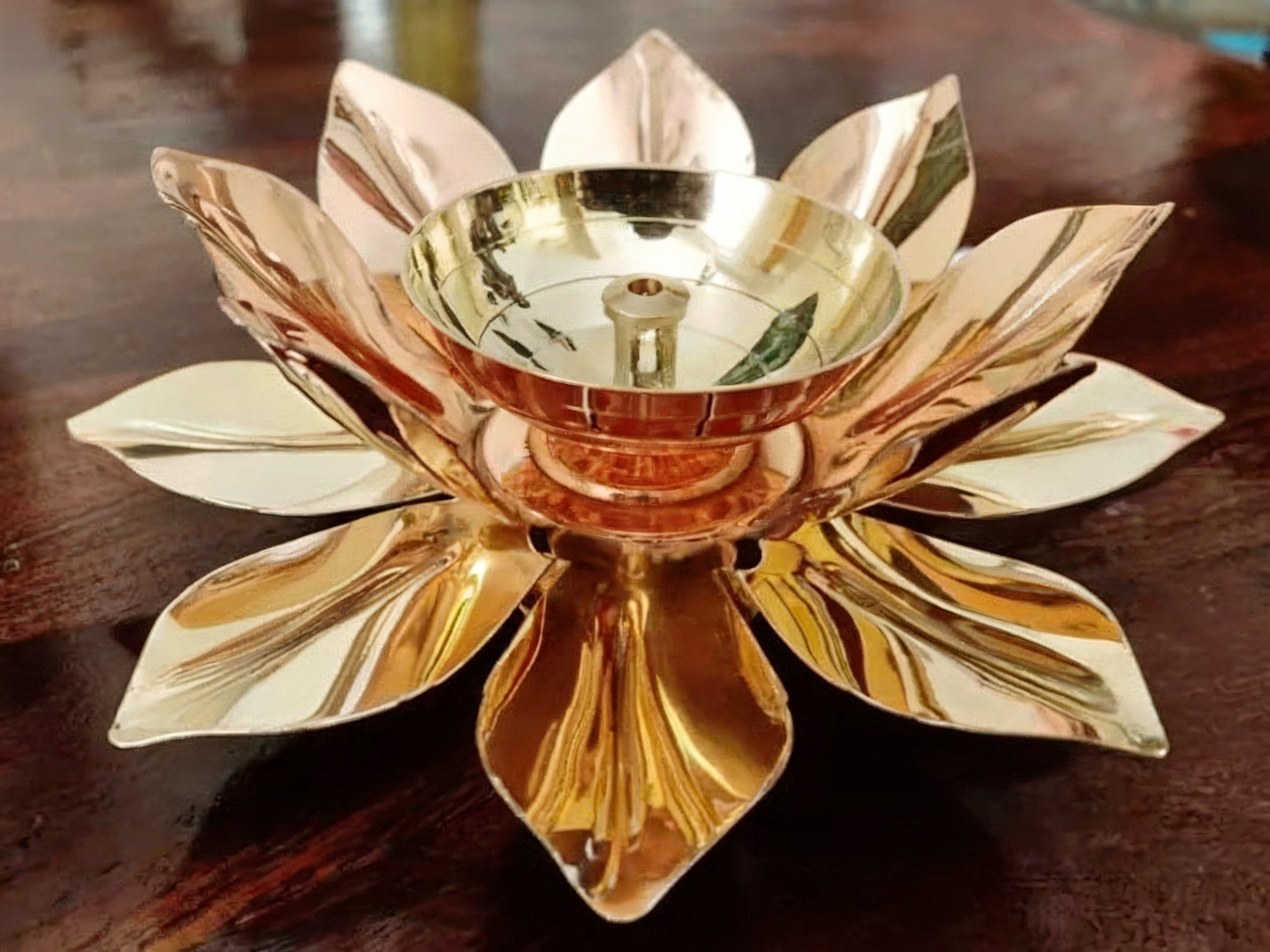 Copper and Brass Lotus Shape Kamal Patti Akhand Diya