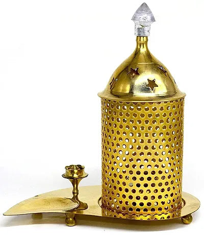 Brass Gallery Akhand Diya Glass with Agarbatti Stand (Pan Jali Akhand Diya)