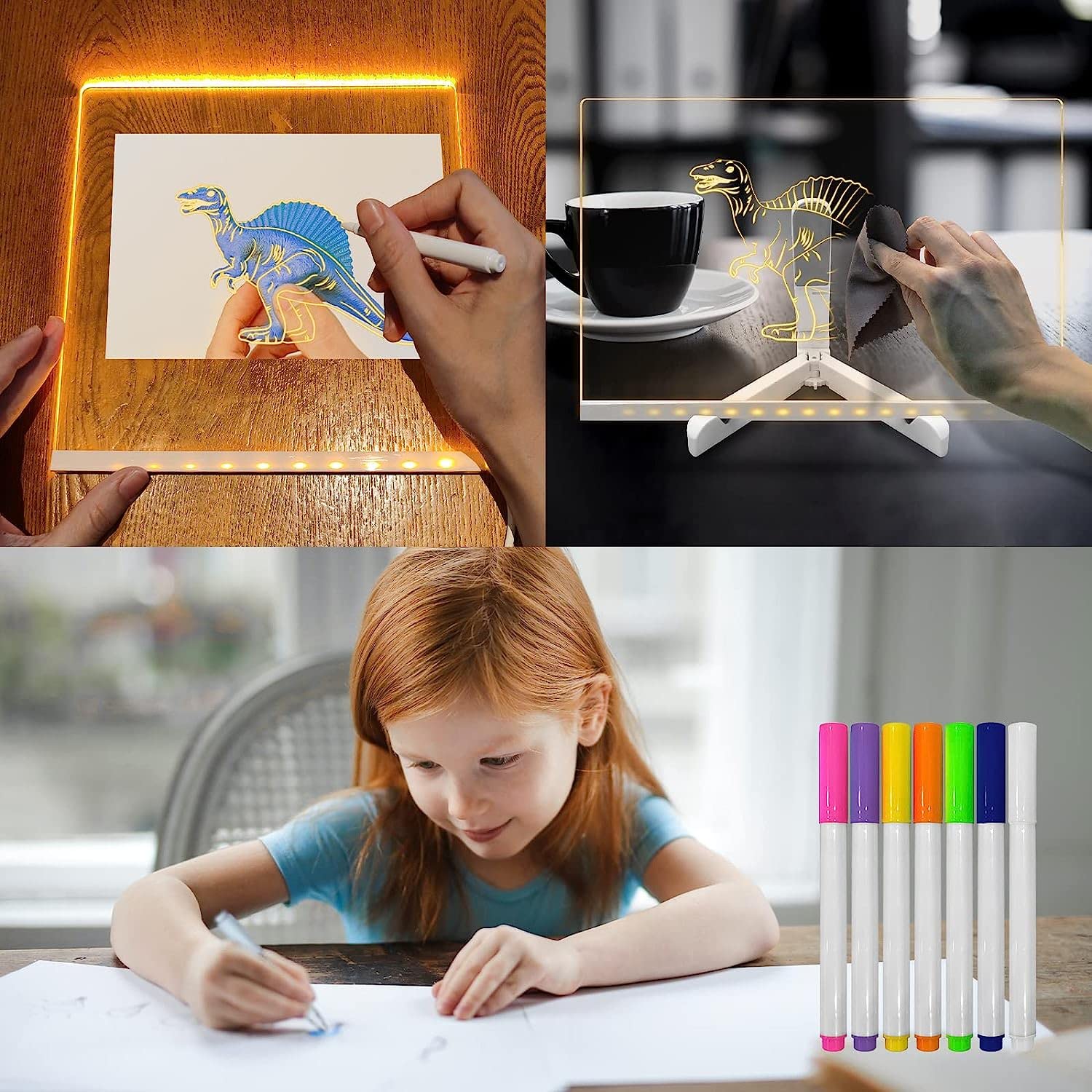 3D Acrylic Writing Pad With Pen Message Board Rewritable Table Lamp