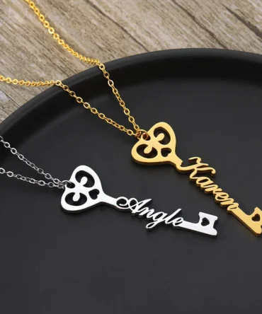Custom Key Name Necklaces For Women Stainless Steel Choker Heart Infinity Love Key Necklace Femme Lover Christmas Jewelry Gift
