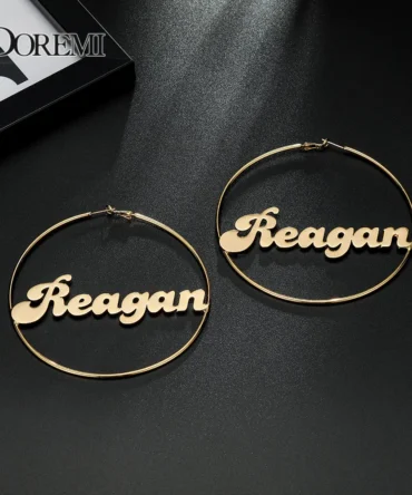 DOREMI 304 Stainless Steel Earring Custom Name Earrings Number/Symbol Round Hoop Environmentally Friendly Anti-allergy 30-100mm