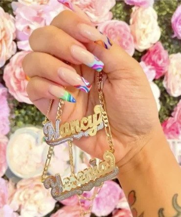 Double Layers Nameplate Necklace Two-Color Custom Letters With Cartoon Character Pendant Hip-hop Women Necklace For Gift
