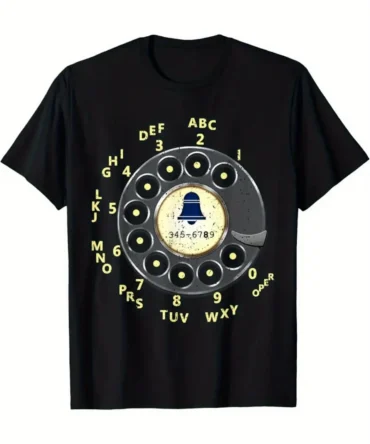 1pc Retro Dial Phone Graphic Men's T-Shirt, 100% Cotton Crew Neck Tee with Funny Telephone Design - Short Sleeve