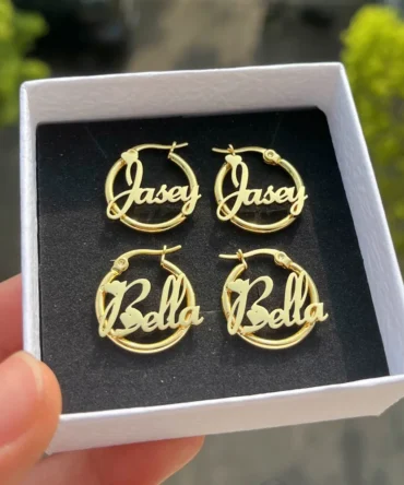 DUOYING Custom Nameplate Earrings Hoops 20mm 18K Gold Plated Stainless Steel Letter Round Earring Jewelry For Kids Gift