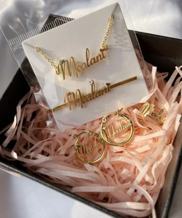 DUOYING Custom Name Jewelry Set For Kids Stainless Steel Nameplate Bracelet 18K Gold Customized Baby Name Necklace